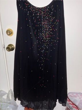 Black Polka Dot Midi Skirt with Colorful Confetti Detail